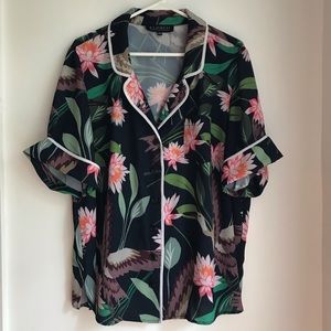 Eloquii tropical bird print pajama-style top